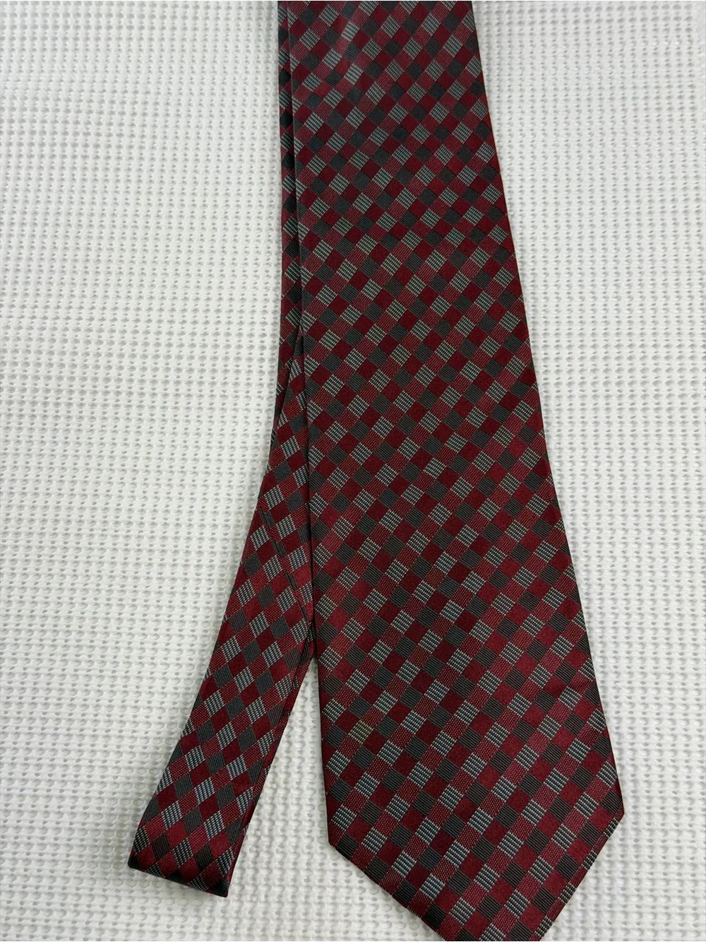 Calvin Klein Red and Gray Diamond Check Tie-professional and Classic
